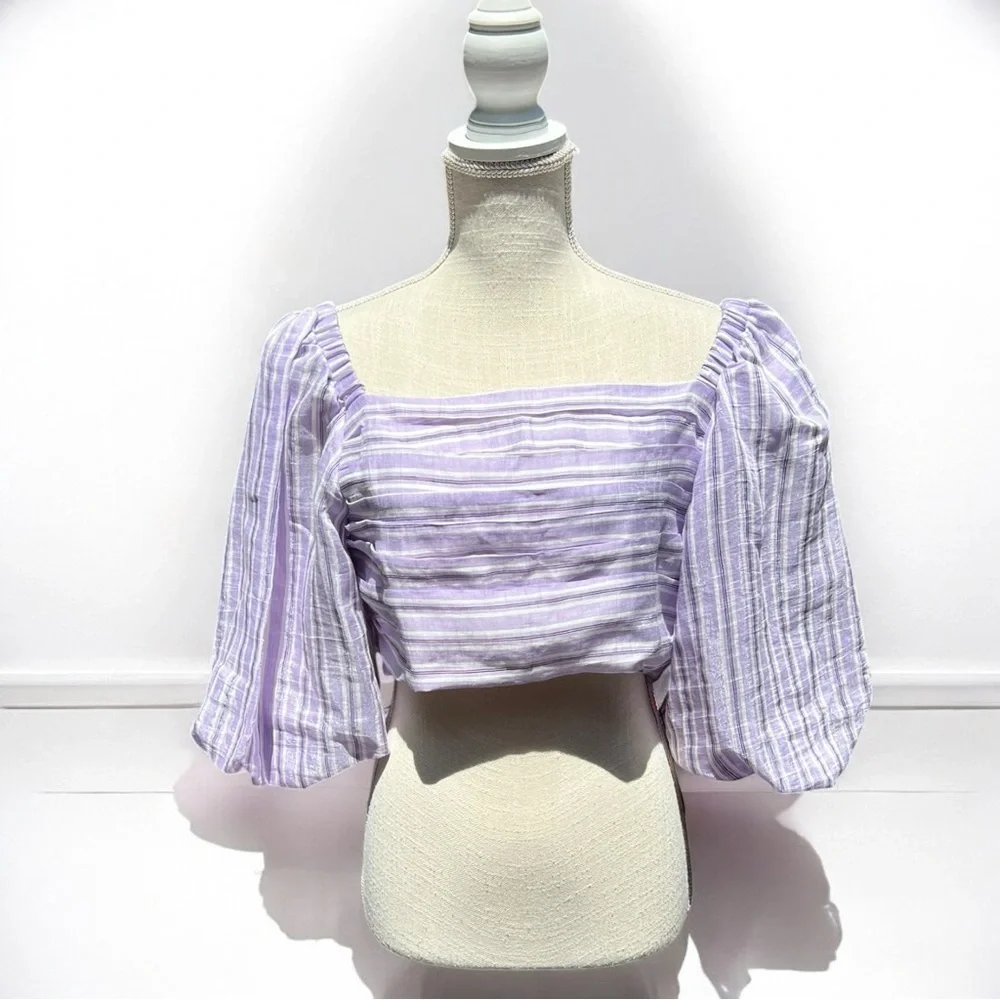 🌻NEW w/tags Sandro Blonvilla Puff Sleeve Crop Top | FR Size 4 / US Size 10 - Picture 2 of 14